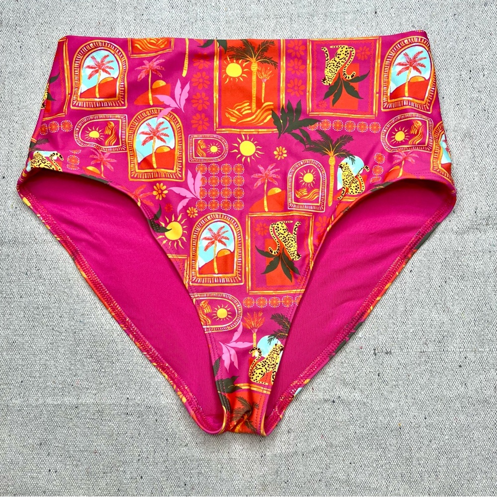 Old Navy Pink Tropical High-Waisted French-Cut Bikini Swim Bottoms Sz S